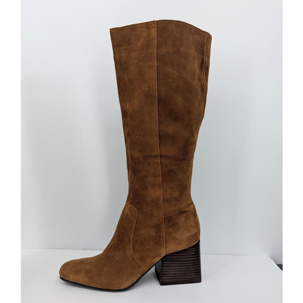 Blondo Tessa Cognac Suede Knee High Boots Waterproof Block Heel Size 9.5M